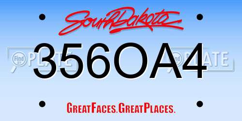 356OA4 South Dakota License Plate
