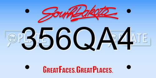 356QA4 South Dakota License Plate