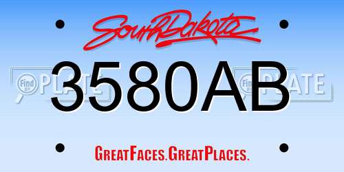 3580AB South Dakota License Plate