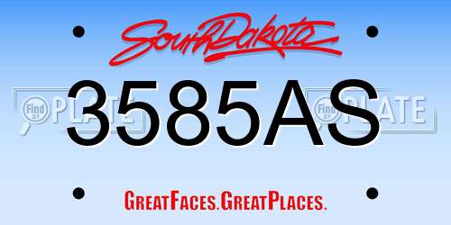 3585AS South Dakota License Plate