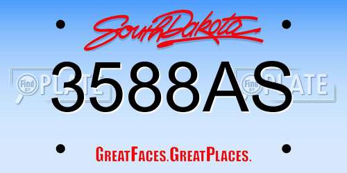 3588AS South Dakota License Plate