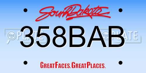 358BAB South Dakota License Plate