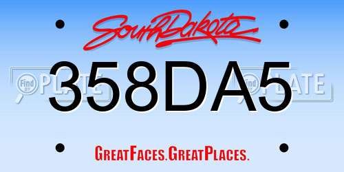 358DA5 South Dakota License Plate