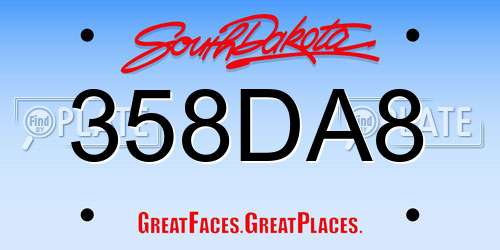 358DA8 South Dakota License Plate