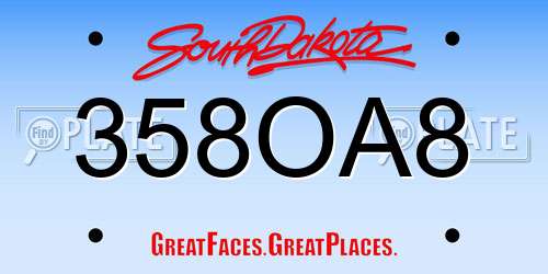 358OA8 South Dakota License Plate