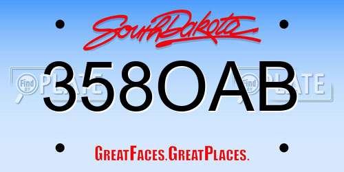 358OAB South Dakota License Plate