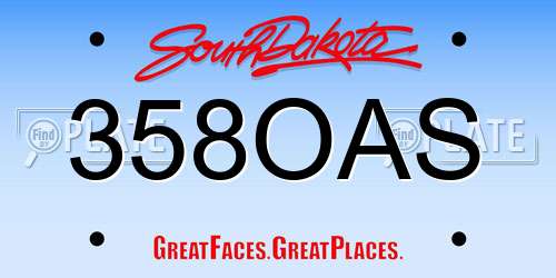 358OAS South Dakota License Plate