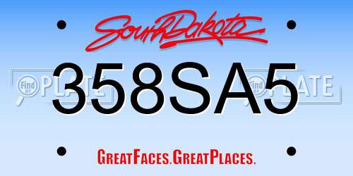 358SA5 South Dakota License Plate