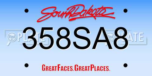 358SA8 South Dakota License Plate