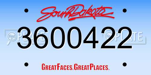 3600422 South Dakota License Plate