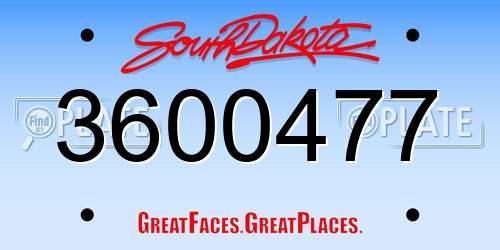3600477 South Dakota License Plate
