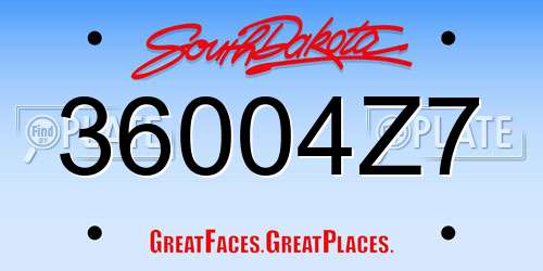36004Z7 South Dakota License Plate