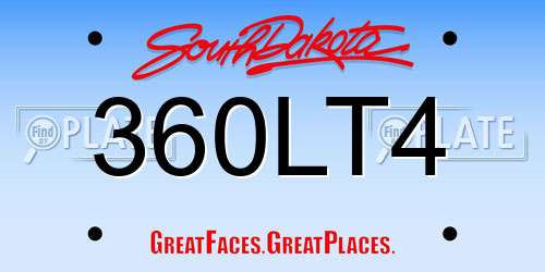 360LT4 South Dakota License Plate