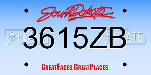 3615ZB South Dakota License Plate
