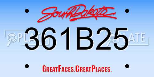 361B25 South Dakota License Plate