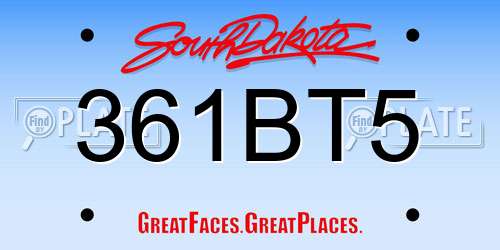 361BT5 South Dakota License Plate