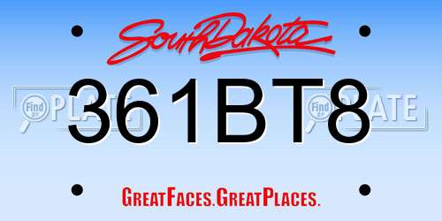361BT8 South Dakota License Plate