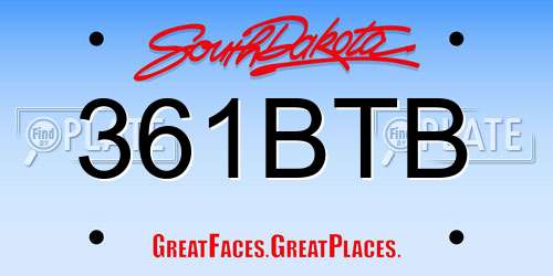 361BTB South Dakota License Plate