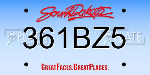361BZ5 South Dakota License Plate