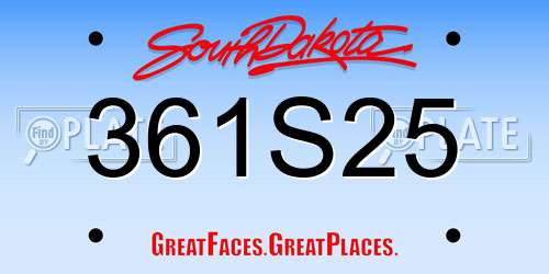 361S25 South Dakota License Plate