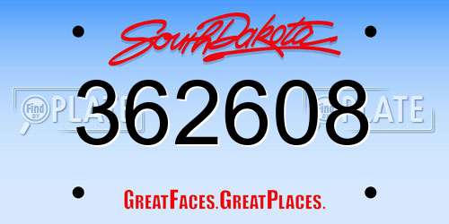 362608 South Dakota License Plate