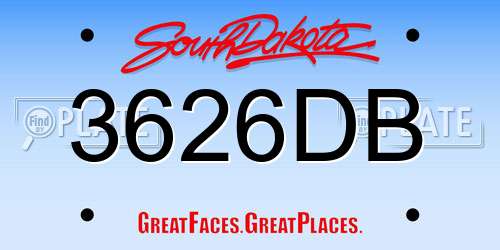 3626DB South Dakota License Plate