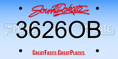 3626OB South Dakota License Plate