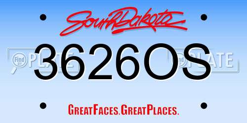 3626OS South Dakota License Plate