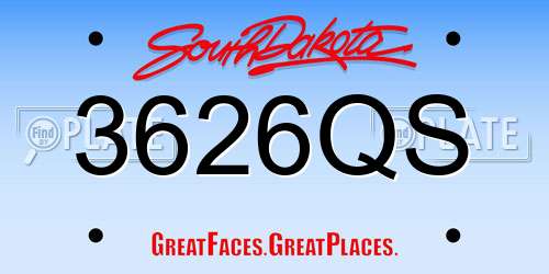3626QS South Dakota License Plate