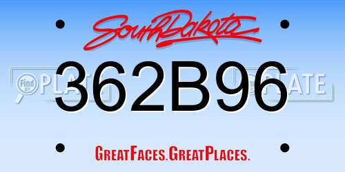 362B96 South Dakota License Plate