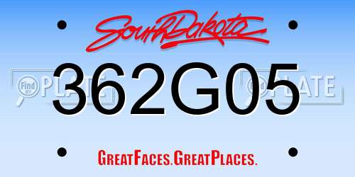 362G05 South Dakota License Plate