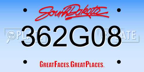 362G08 South Dakota License Plate