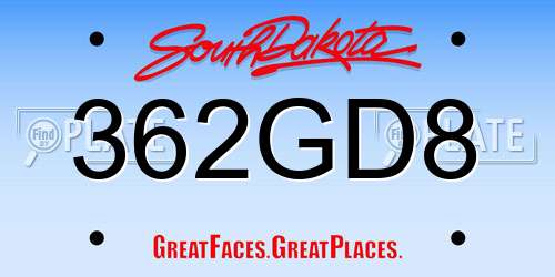 362GD8 South Dakota License Plate