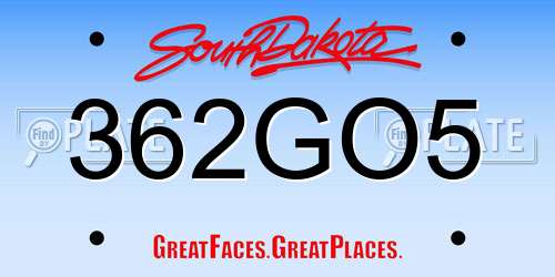 362GO5 South Dakota License Plate