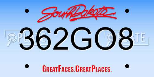 362GO8 South Dakota License Plate