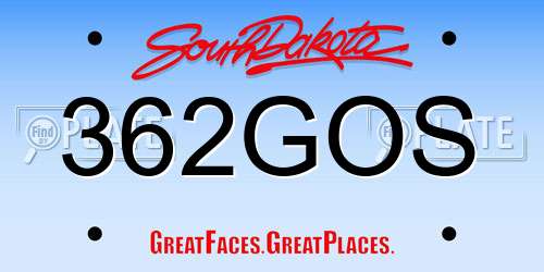 362GOS South Dakota License Plate