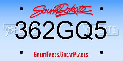 362GQ5 South Dakota License Plate