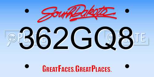 362GQ8 South Dakota License Plate