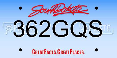 362GQS South Dakota License Plate