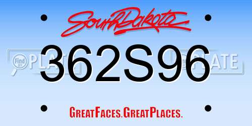 362S96 South Dakota License Plate