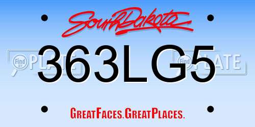 363LG5 South Dakota License Plate