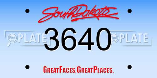 3640 South Dakota License Plate