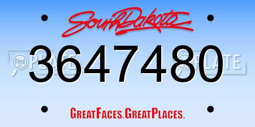 3647480 South Dakota License Plate