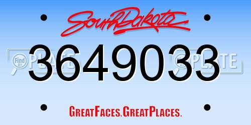 3649033 South Dakota License Plate