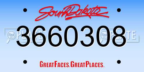 3660308 South Dakota License Plate