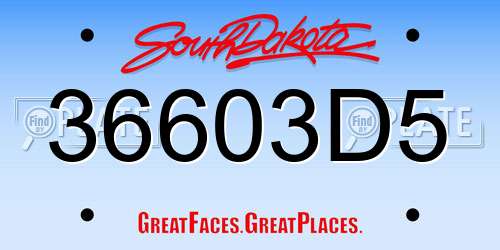 36603D5 South Dakota License Plate
