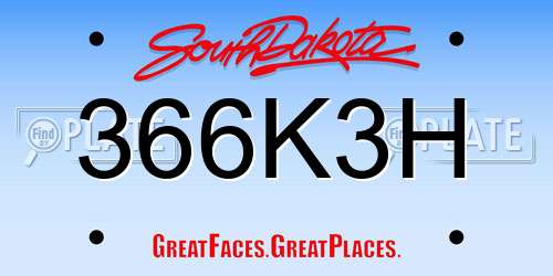 366K3H South Dakota License Plate