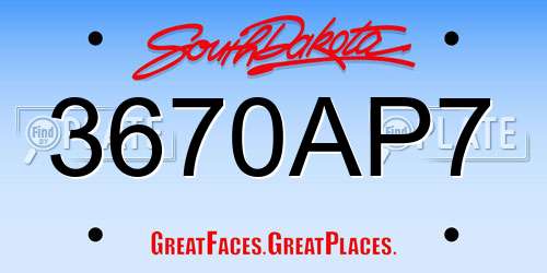 3670AP7 South Dakota License Plate