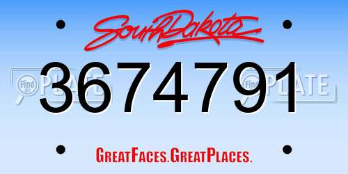 3674791 South Dakota License Plate