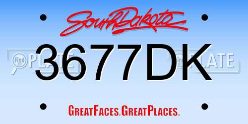 3677DK South Dakota License Plate
